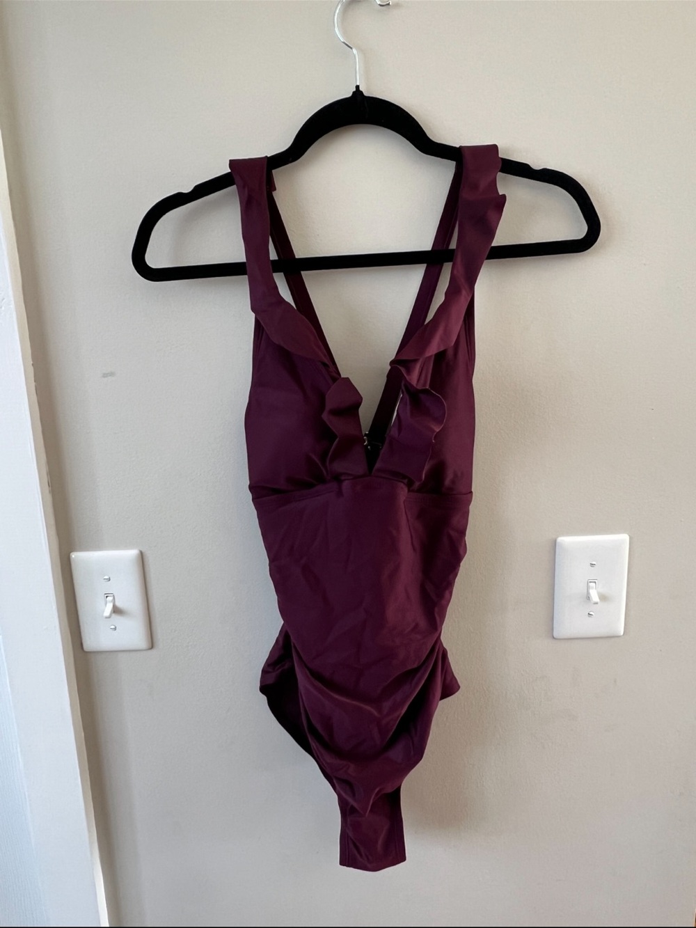 3/$15 Kona Sol Plum Ruffle One-Piece Swimsuit